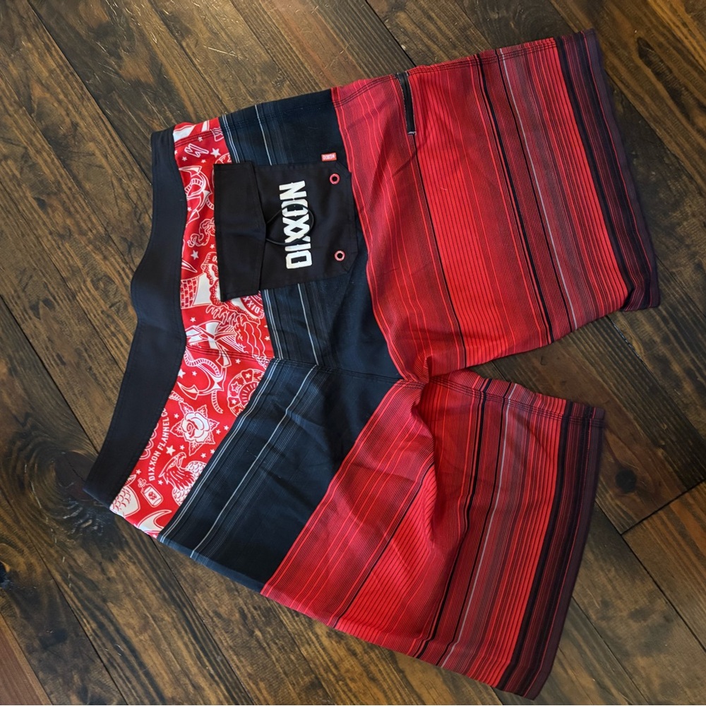 DIXXON Men's Black and Red Board Shorts - Picture 3 of 3